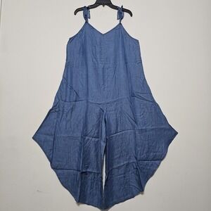 Womens Jumpsuit XL Blue Midi Sweetheart Sleevesless Pockets Adjustable Strap 288
